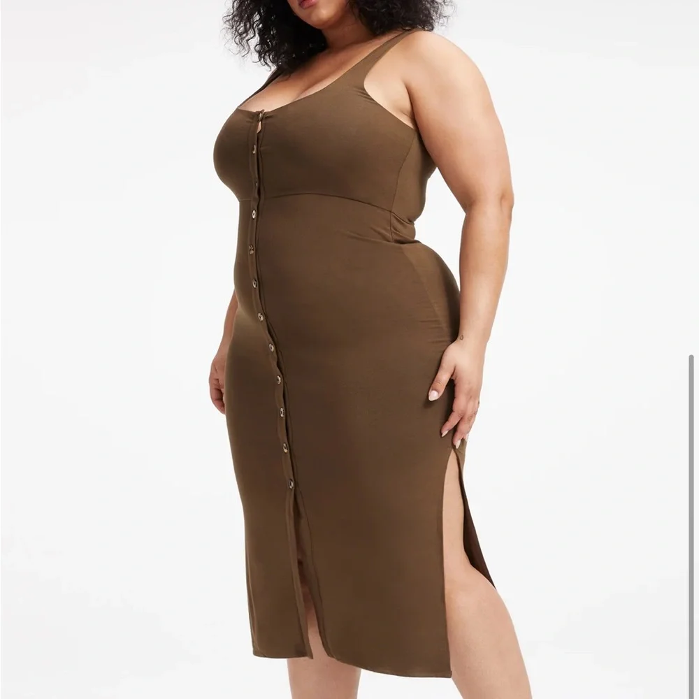 Good American Good Touch Button Front Midi Tank Dress Size 5 = US 2XL - Picture 2 of 15